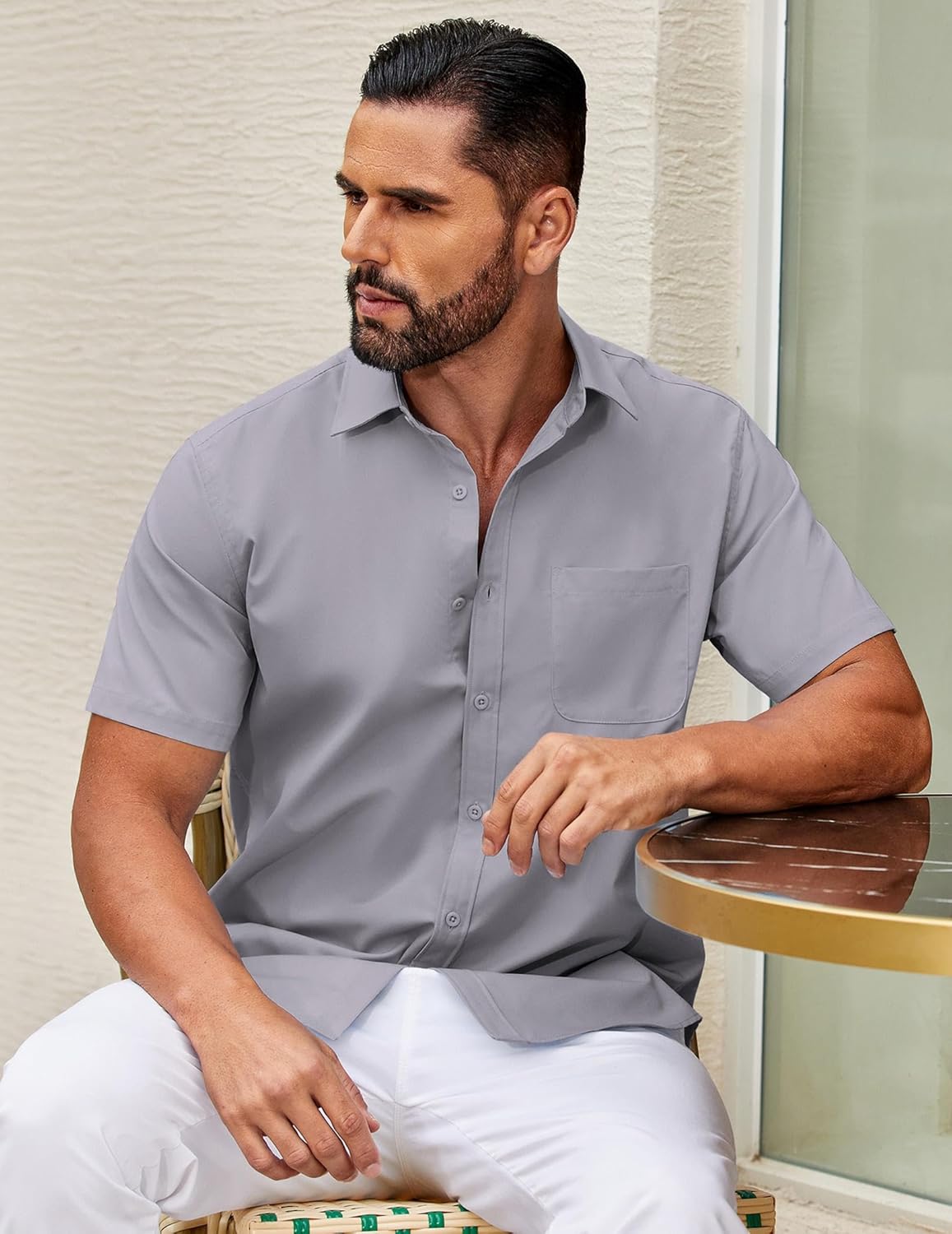 Mens Short Sleeve Casual Button Down Shirts Summer Untucked Dress Shirts - Picture 153 of 154