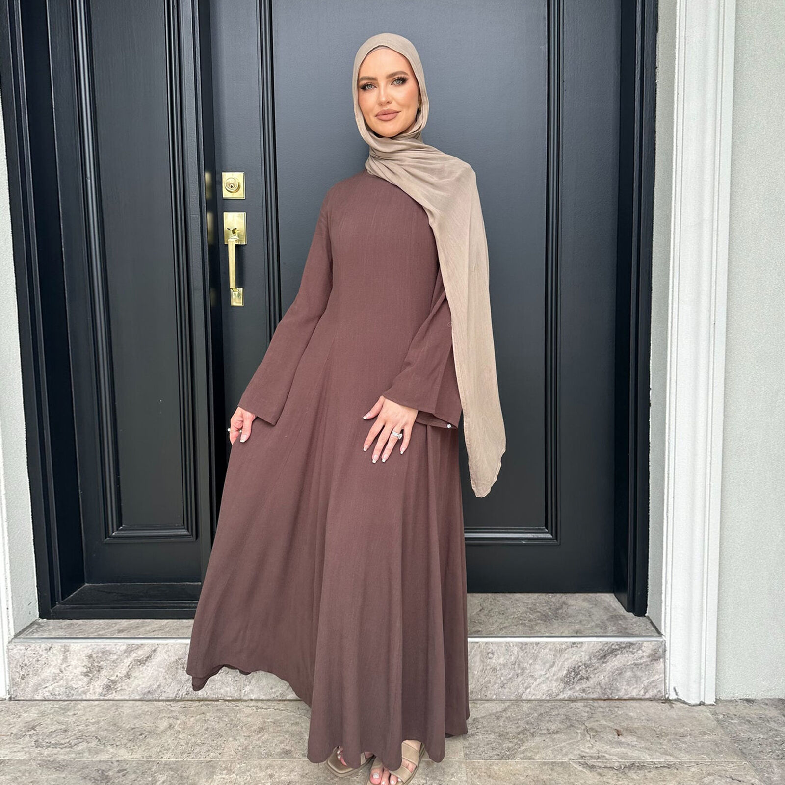 Lndia Ramadan Fashion Gown Maxi Abaya Waist- Cinching Elegant Robe Kaftan Dress