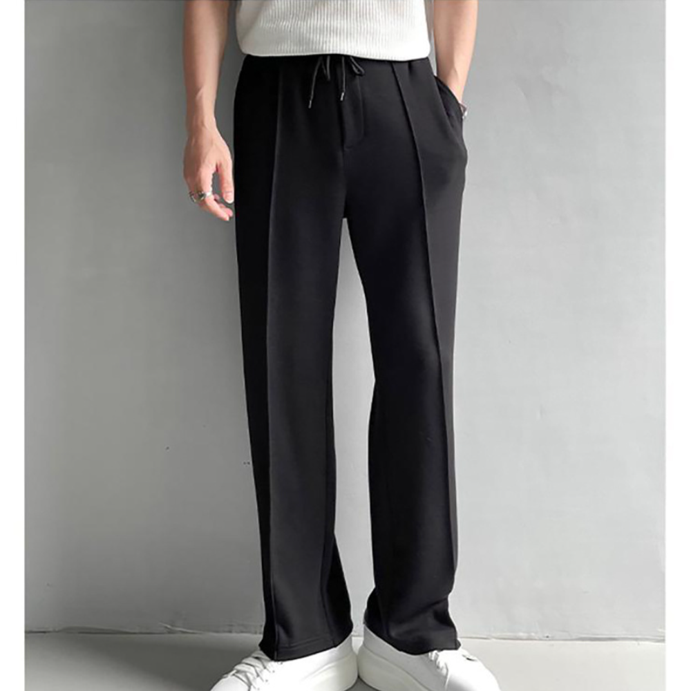 Korean Simple Casual Pants Summer Men's Loose Lace-up Wide Leg Straight Trousers - Picture 11 of 11
