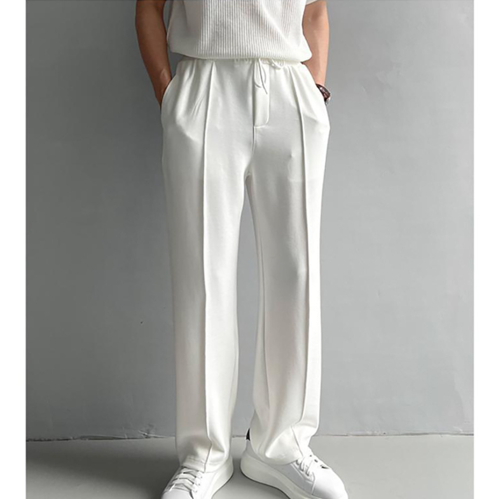 Korean Simple Casual Pants Summer Men's Loose Lace-up Wide Leg Straight Trousers - Picture 10 of 11