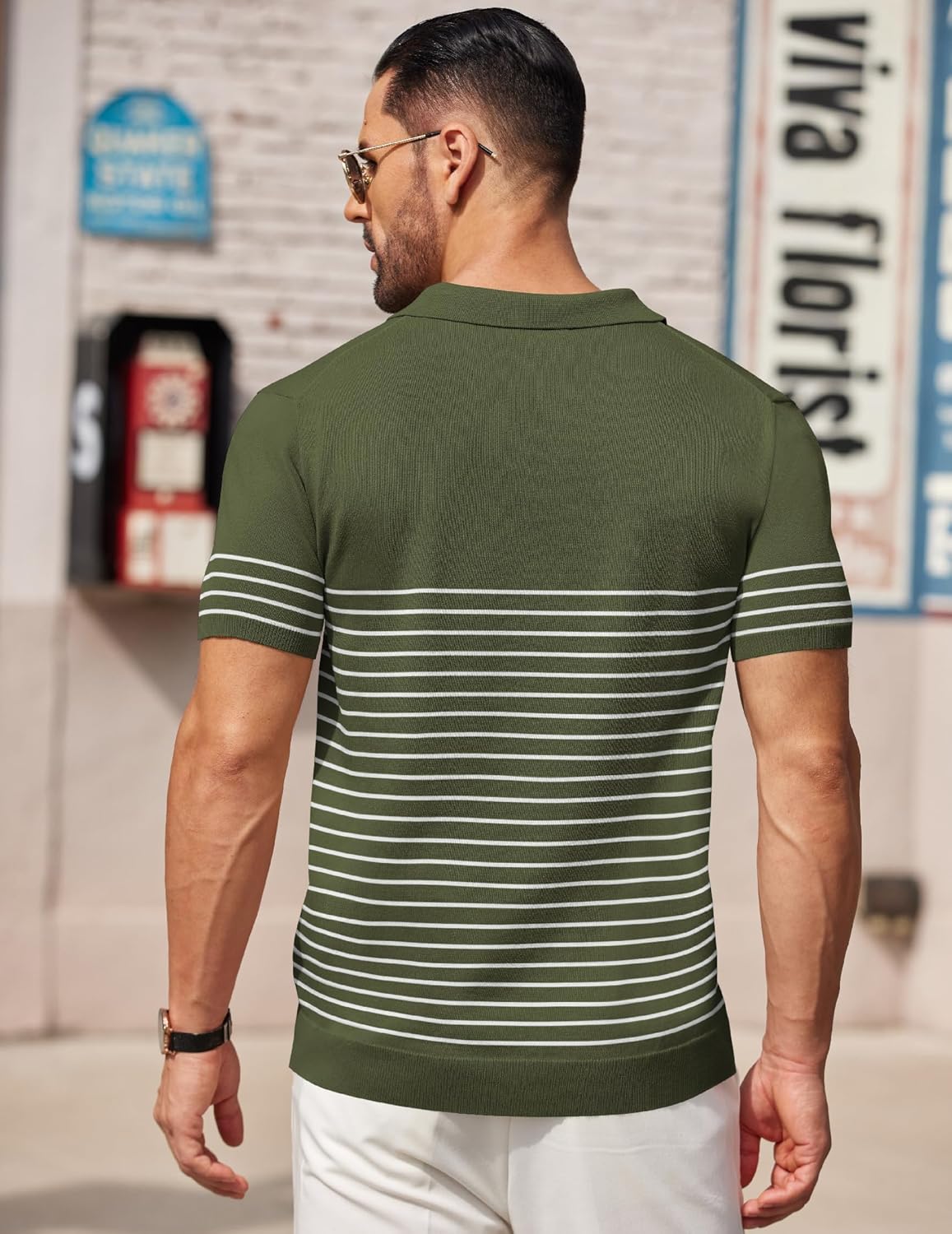 Men's Knit Polo Shirts Short Sleeve Striped Golf Polo Shirts Casual T Shirt - Imagen 21 de 128