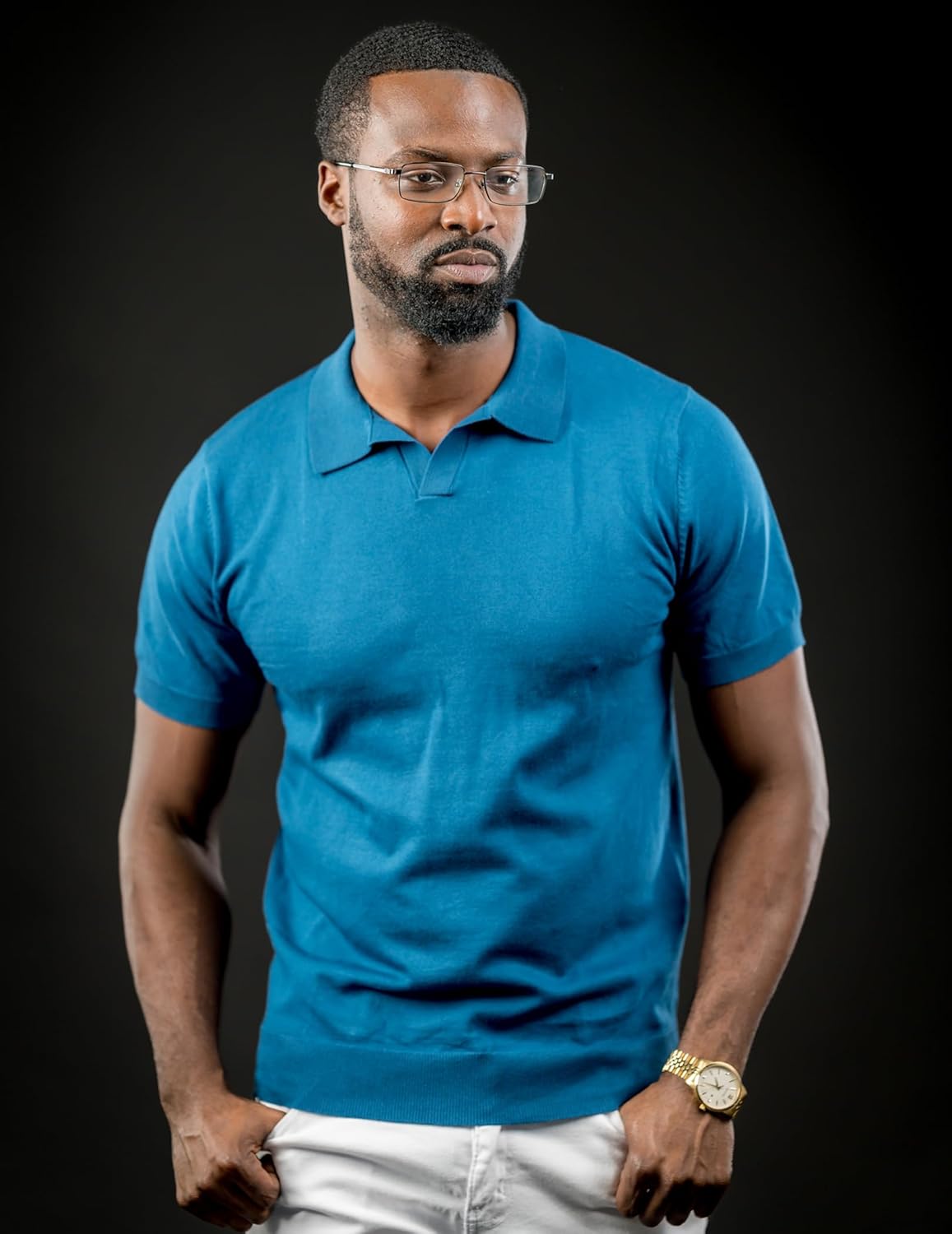 Mens Knit Polo Shirts V Neck Short Sleeve Stretch Polo T Shirt Golf Shirts - Picture 39 of 43
