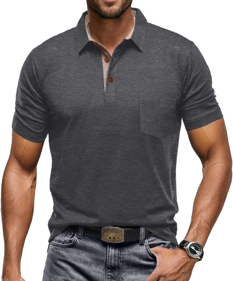 Men's Cotton Polo Shirts Short Sleeve Summer Shirts Golf Shirt with Pocket - Bild 22 von 45