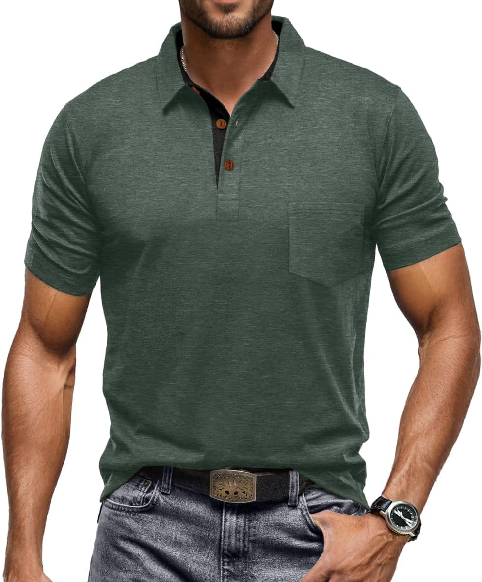 Men's Cotton Polo Shirts Short Sleeve Summer Shirts Golf Shirt with Pocket - Bild 27 von 45