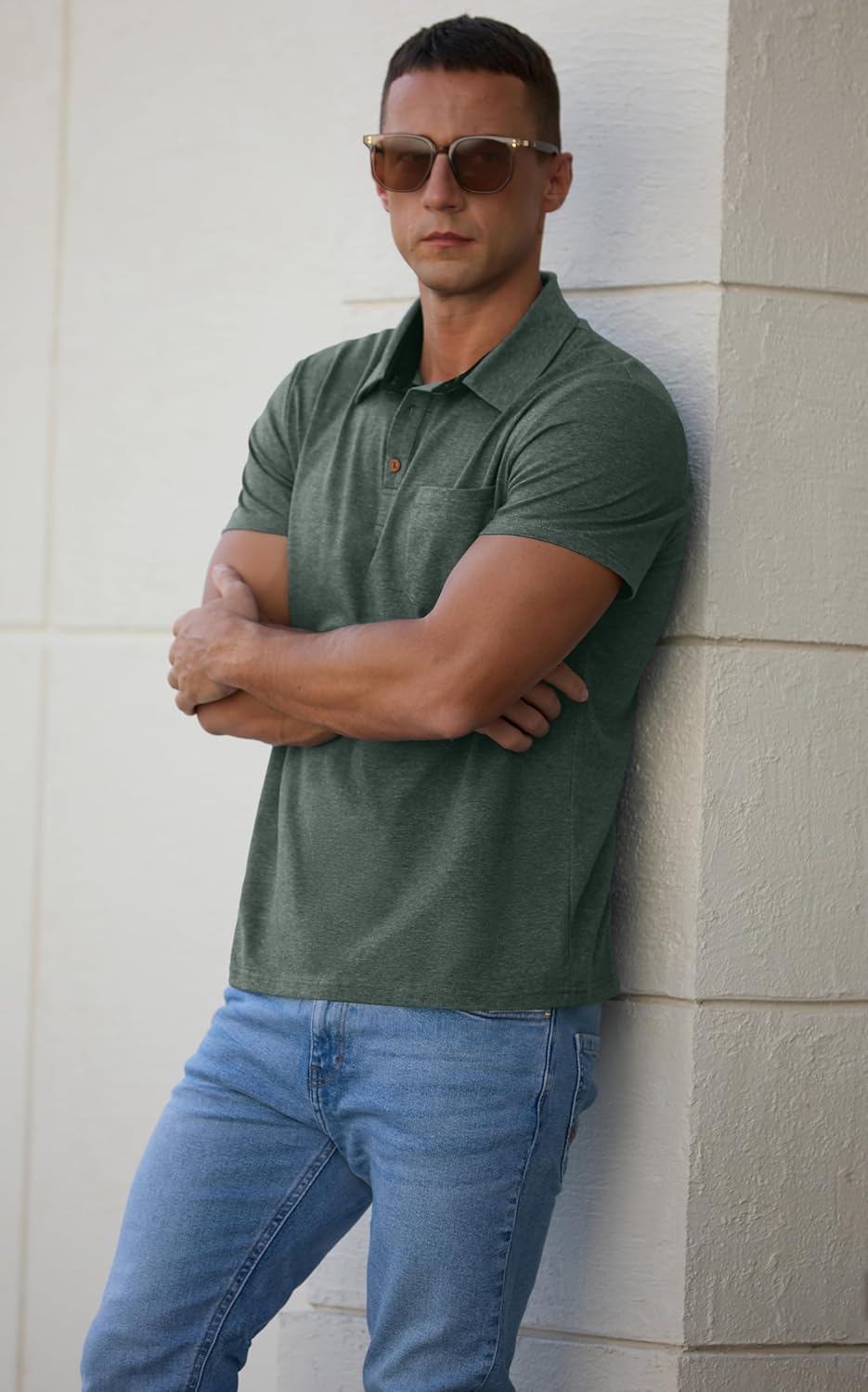 Men's Cotton Polo Shirts Short Sleeve Summer Shirts Golf Shirt with Pocket - Bild 28 von 45
