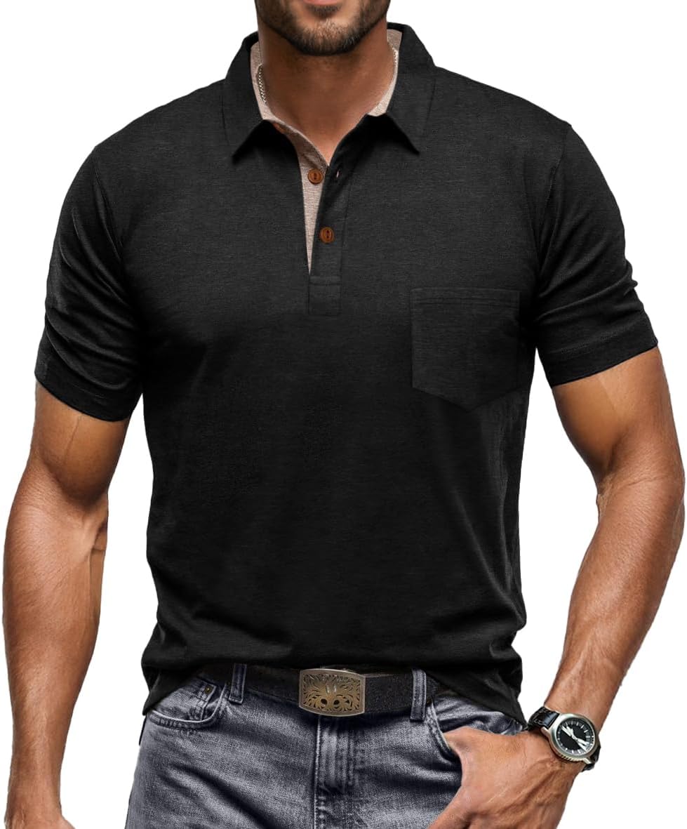 Men's Cotton Polo Shirts Short Sleeve Summer Shirts Golf Shirt with Pocket - Bild 32 von 45