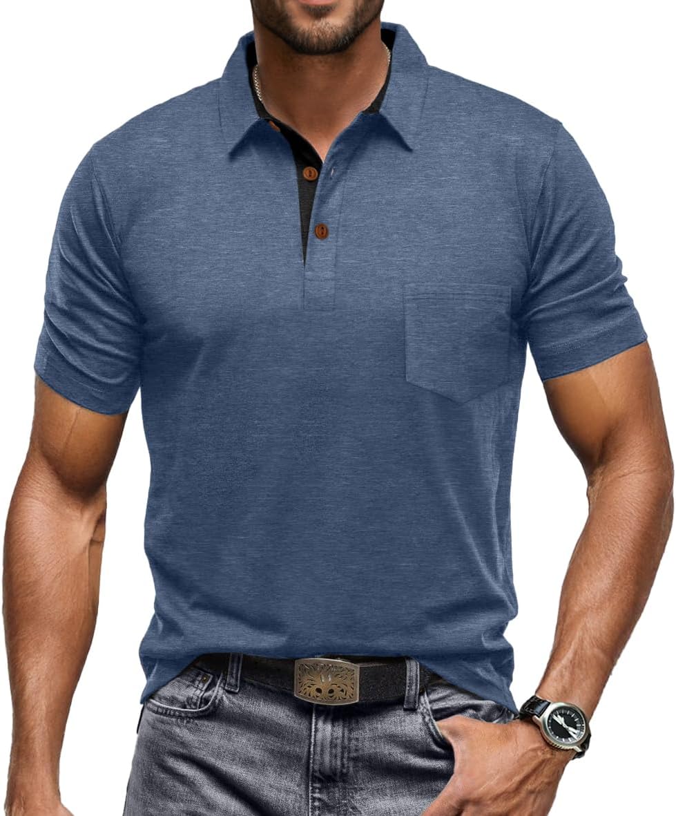 Men's Cotton Polo Shirts Short Sleeve Summer Shirts Golf Shirt with Pocket - Bild 37 von 45
