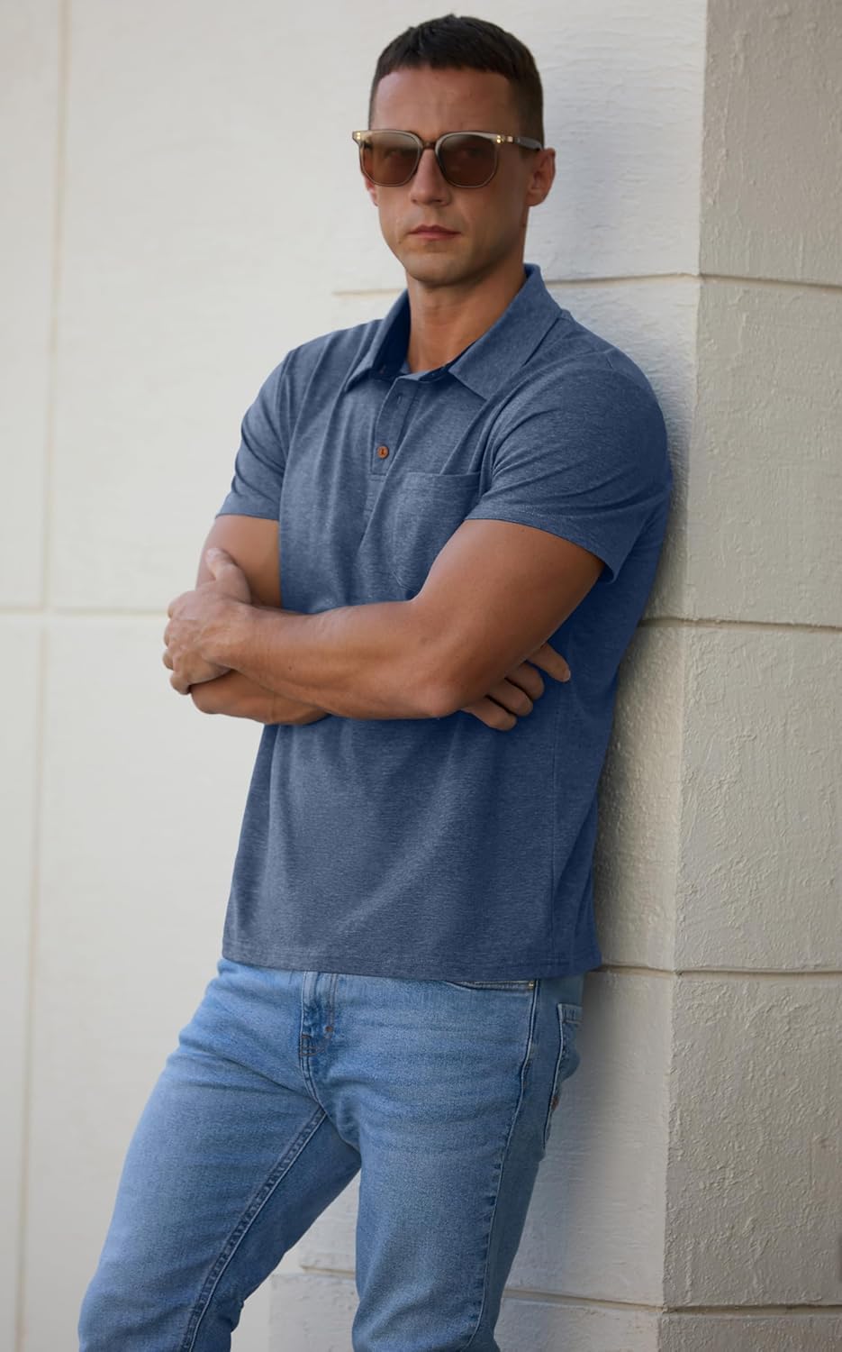 Men's Cotton Polo Shirts Short Sleeve Summer Shirts Golf Shirt with Pocket - Bild 38 von 45