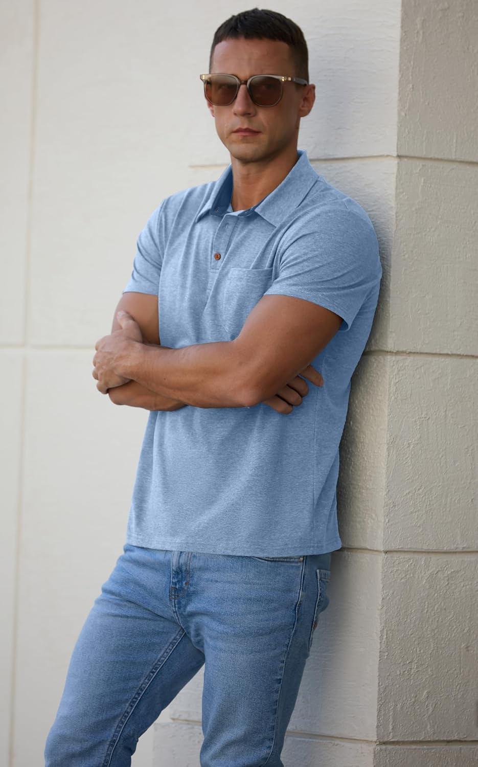 Men's Cotton Polo Shirts Short Sleeve Summer Shirts Golf Shirt with Pocket - Bild 43 von 45