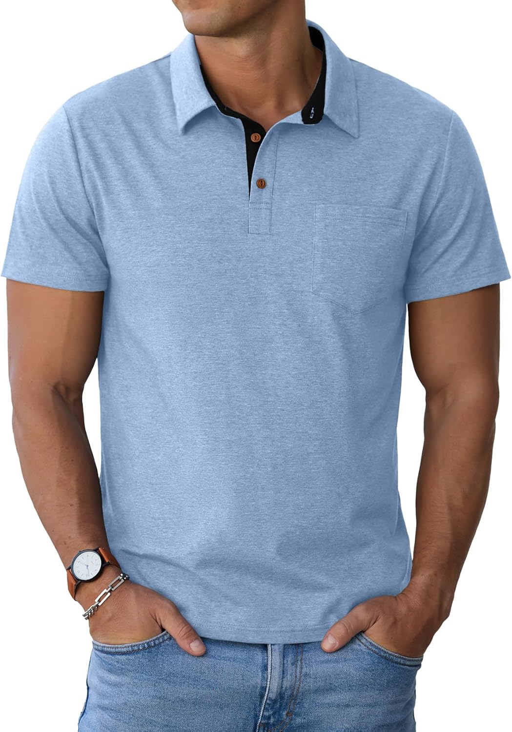 Men's Cotton Polo Shirts Short Sleeve Summer Shirts Golf Shirt with Pocket - Bild 44 von 45