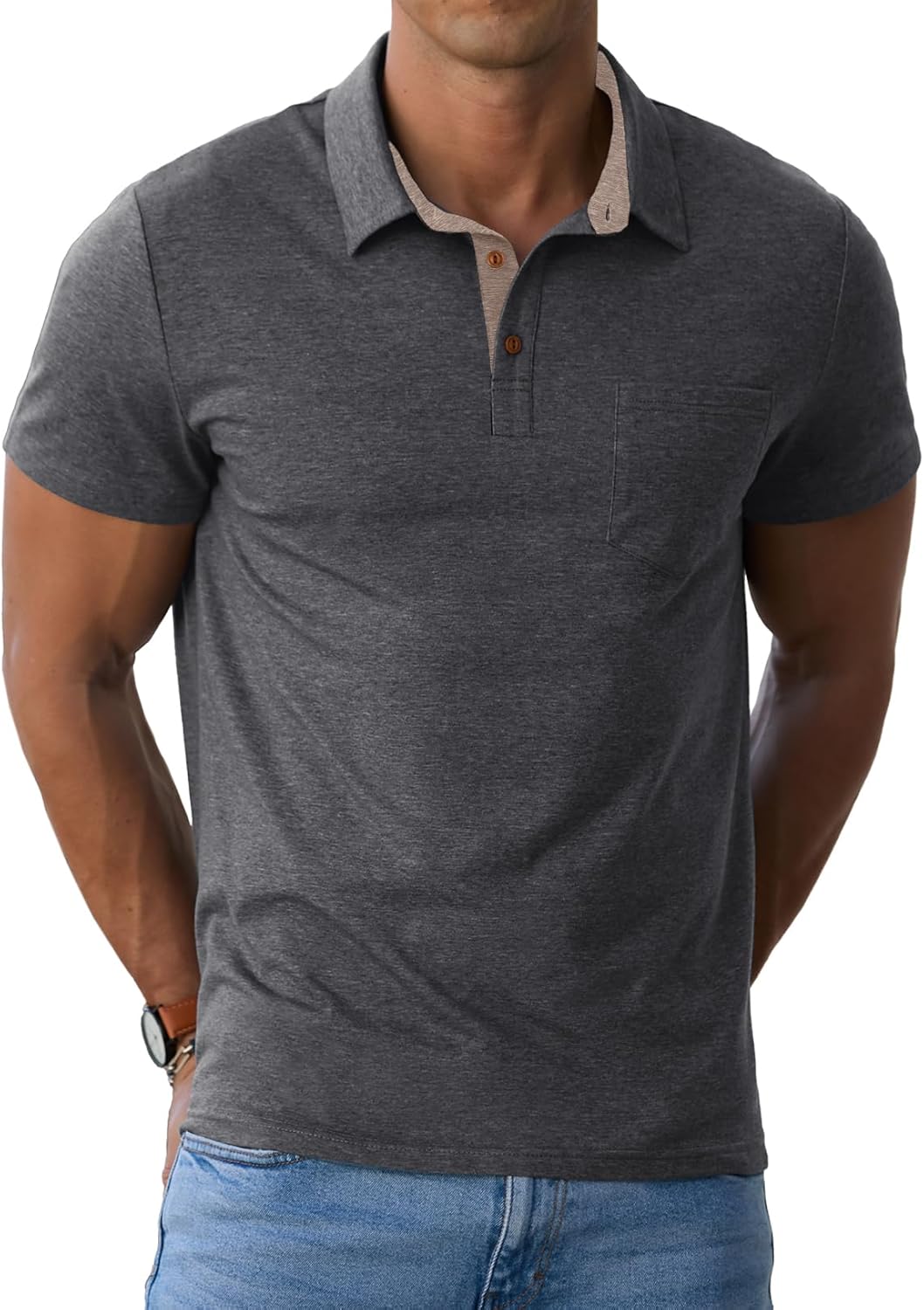 Men's Cotton Polo Shirts Short Sleeve Summer Shirts Golf Shirt with Pocket - Bild 21 von 45