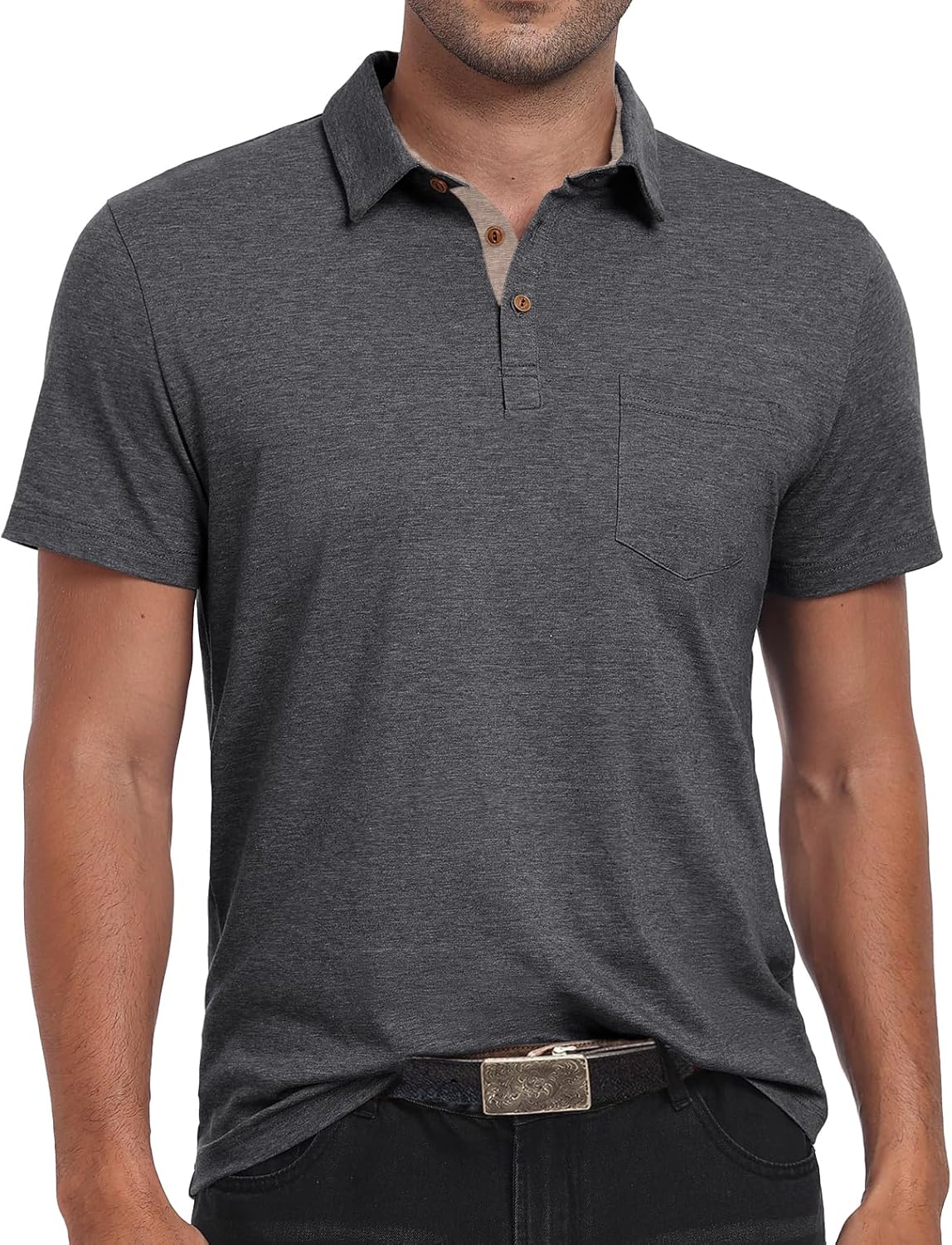 Men's Cotton Polo Shirts Short Sleeve Summer Shirts Golf Shirt with Pocket - Bild 25 von 45