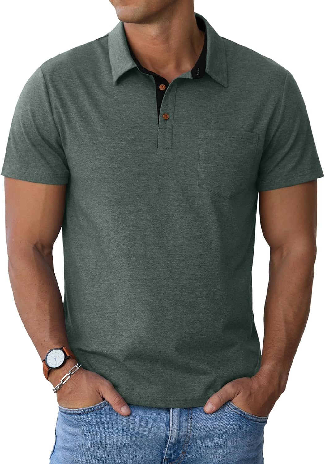 Men's Cotton Polo Shirts Short Sleeve Summer Shirts Golf Shirt with Pocket - Bild 29 von 45