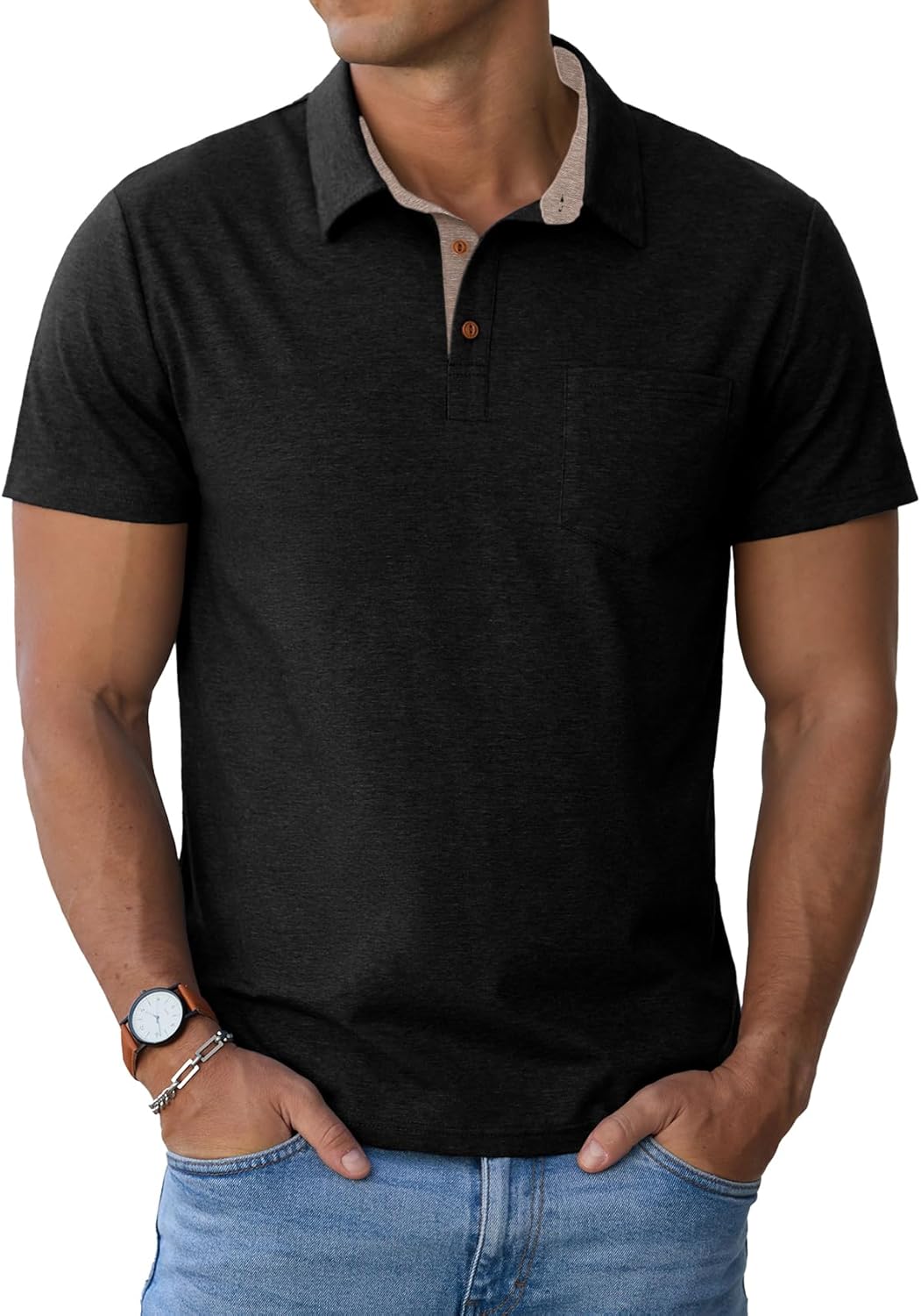 Men's Cotton Polo Shirts Short Sleeve Summer Shirts Golf Shirt with Pocket - Bild 34 von 45