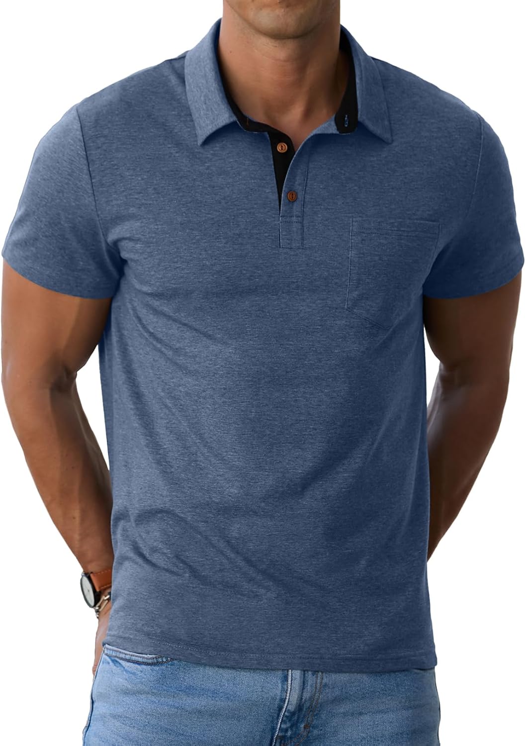 Men's Cotton Polo Shirts Short Sleeve Summer Shirts Golf Shirt with Pocket - Bild 36 von 45