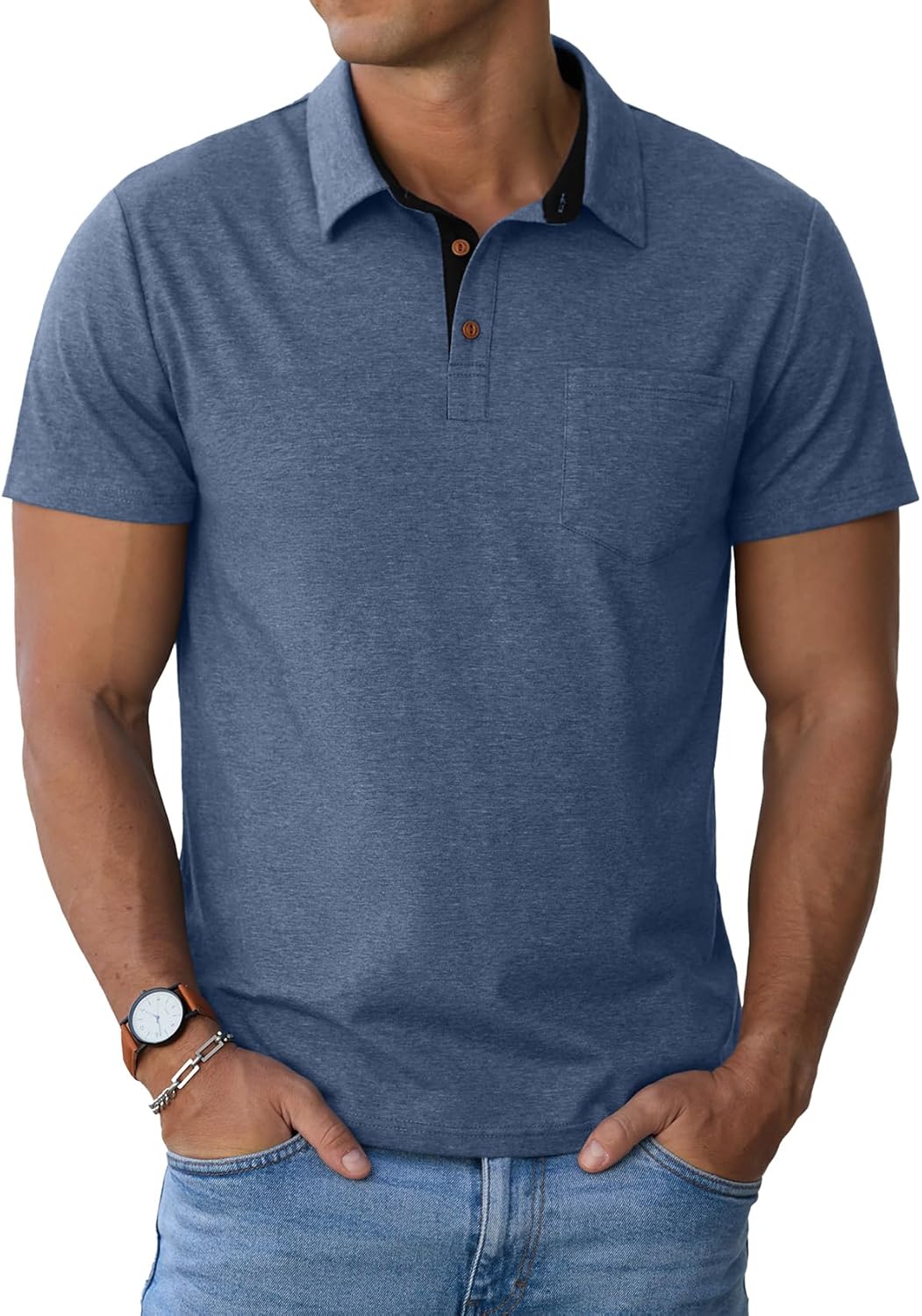 Men's Cotton Polo Shirts Short Sleeve Summer Shirts Golf Shirt with Pocket - Bild 39 von 45