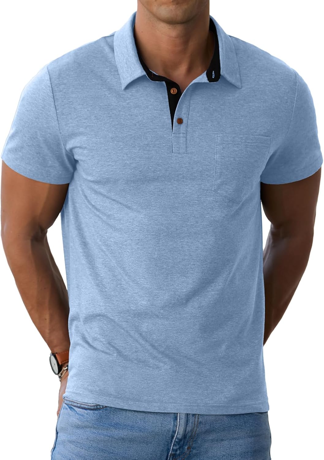 Men's Cotton Polo Shirts Short Sleeve Summer Shirts Golf Shirt with Pocket - Bild 41 von 45