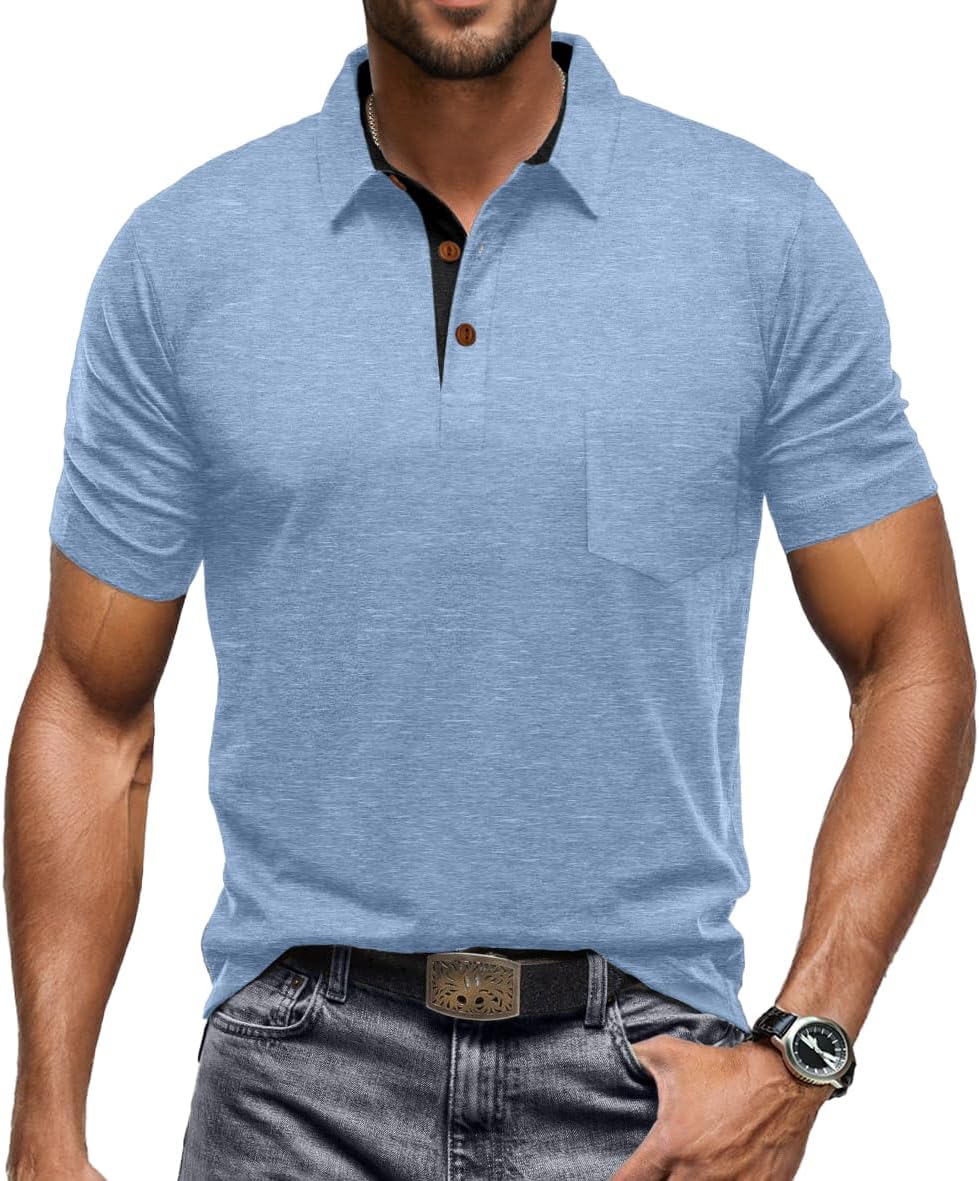 Men's Cotton Polo Shirts Short Sleeve Summer Shirts Golf Shirt with Pocket - Bild 42 von 45