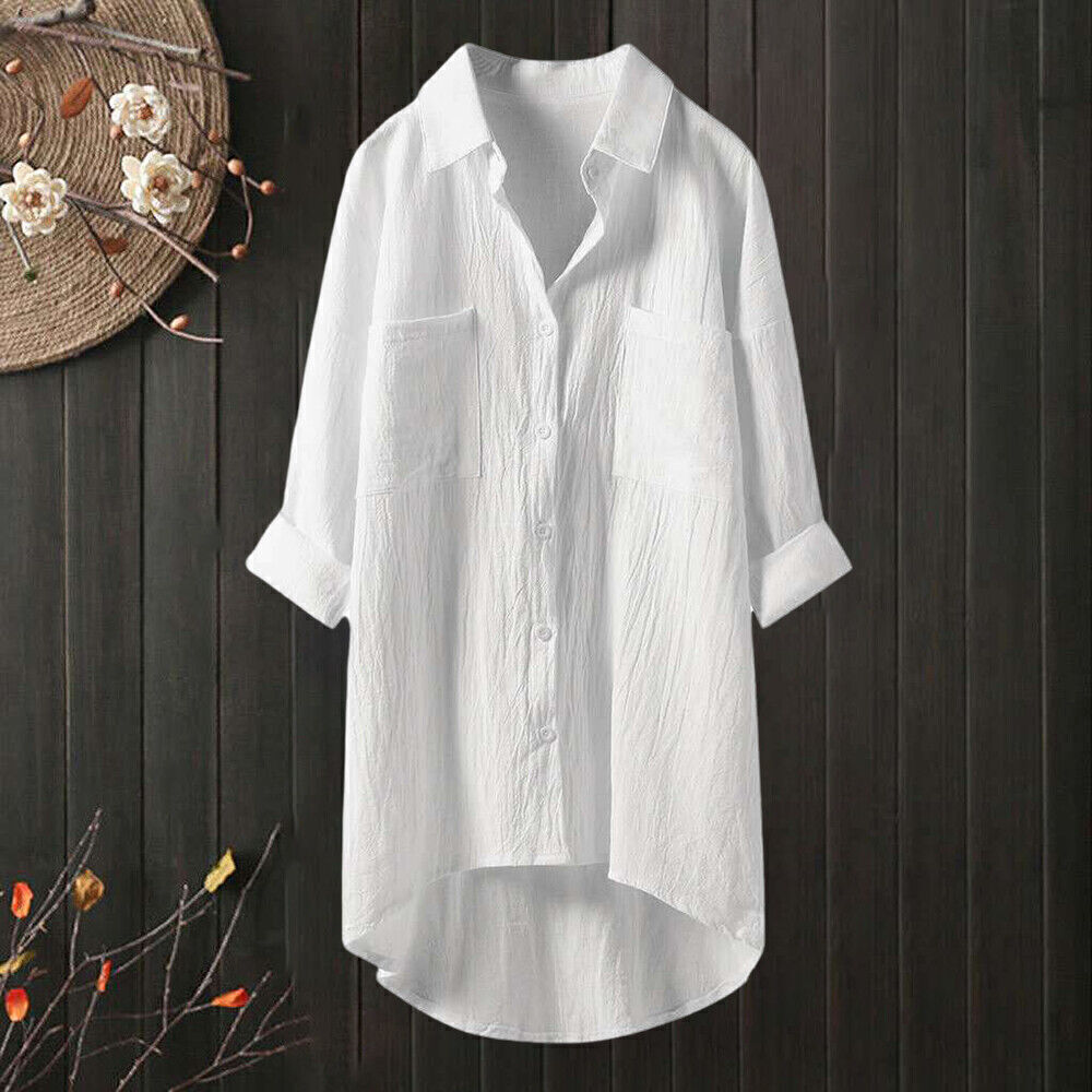 Damen Übergröße Baumwolle Leinen Tunika Top Locker Baggy Oversize Bluse Kleid - Bild 20 von 24