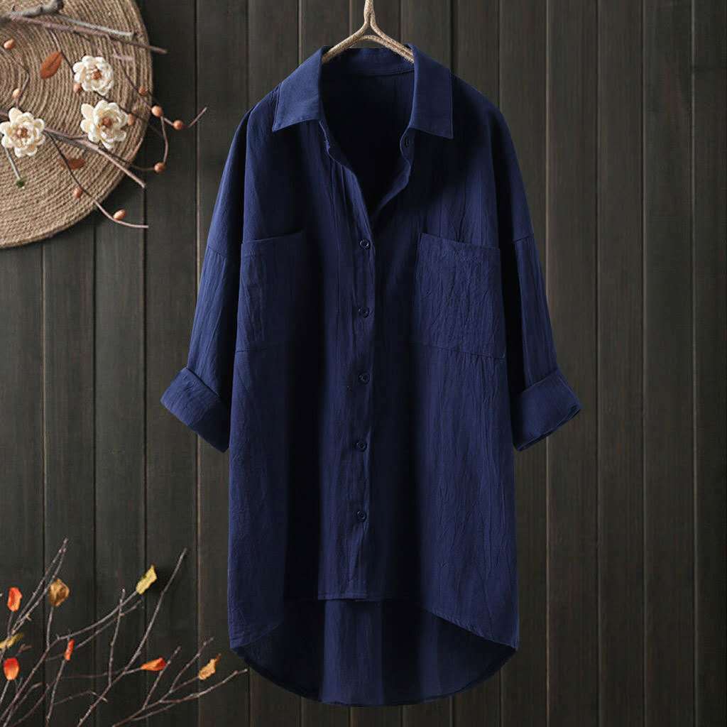 Damen Übergröße Baumwolle Leinen Tunika Top Locker Baggy Oversize Bluse Kleid - Bild 22 von 24