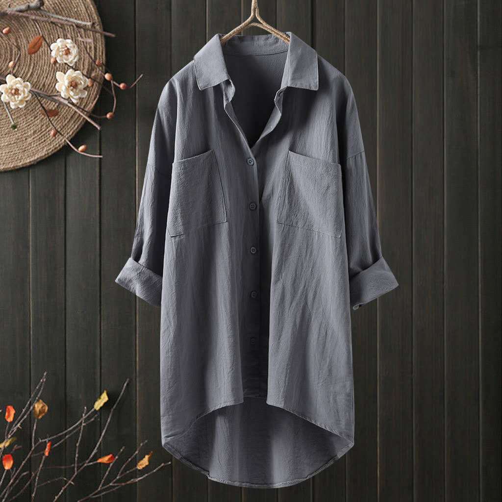 Damen Übergröße Baumwolle Leinen Tunika Top Locker Baggy Oversize Bluse Kleid - Bild 23 von 24