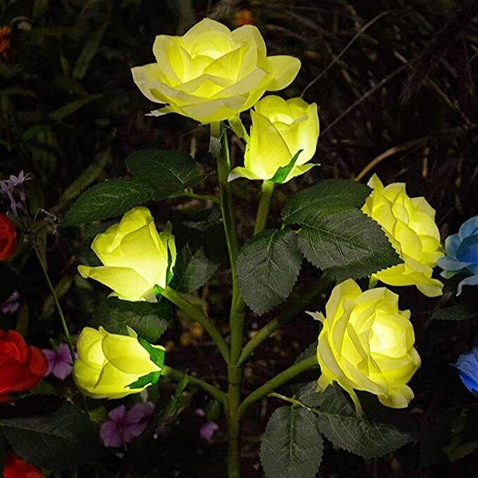 LED SOLAR POWER ROSE FLOWER STAKE LIGHTS OUTDOOR GARDEN PATH LUMINOUS LAMP DECOR