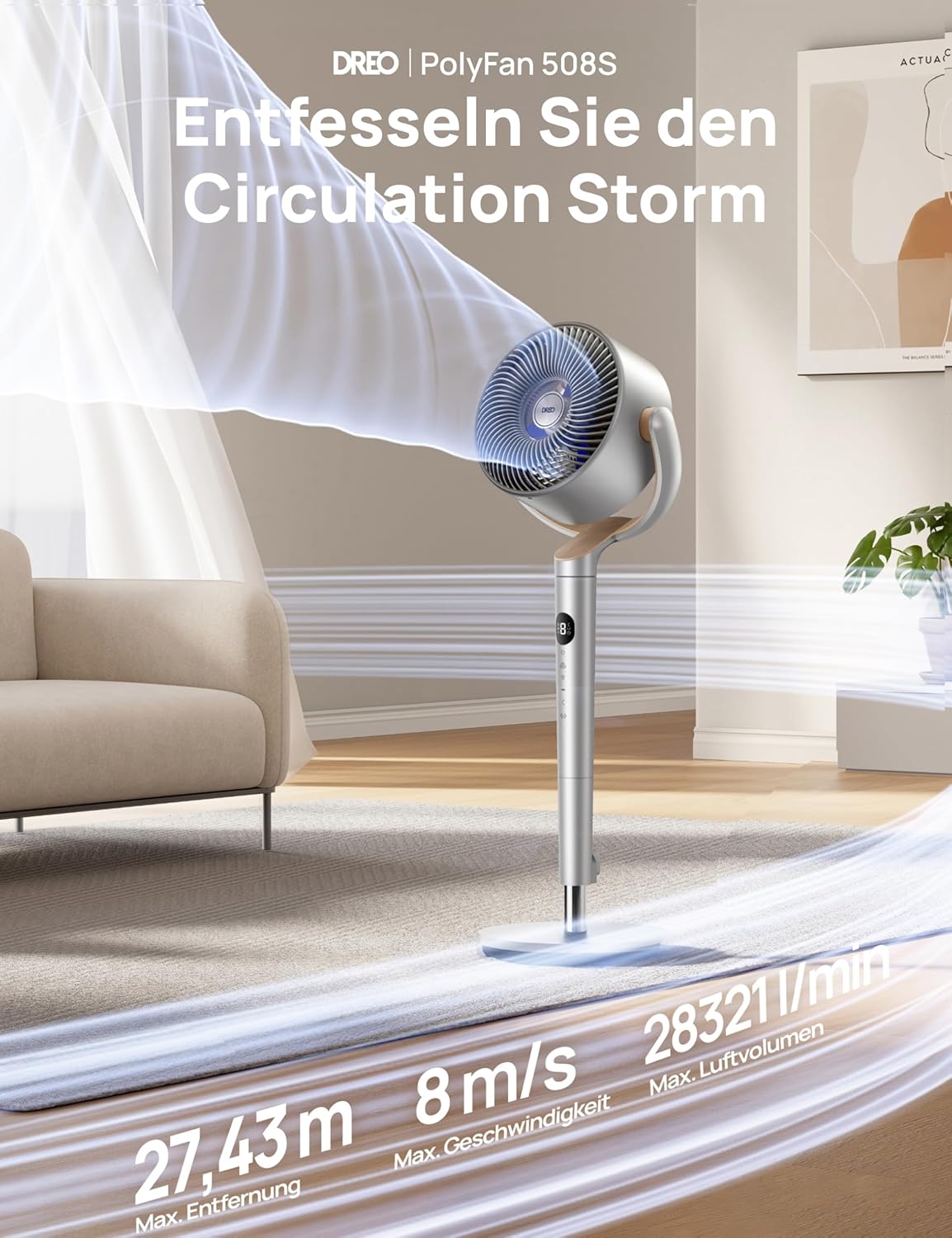 Dreo Smart Standventilator mit RGB Light, 120° +120° Oszillierender Ventilator - Bild 11 von 23
