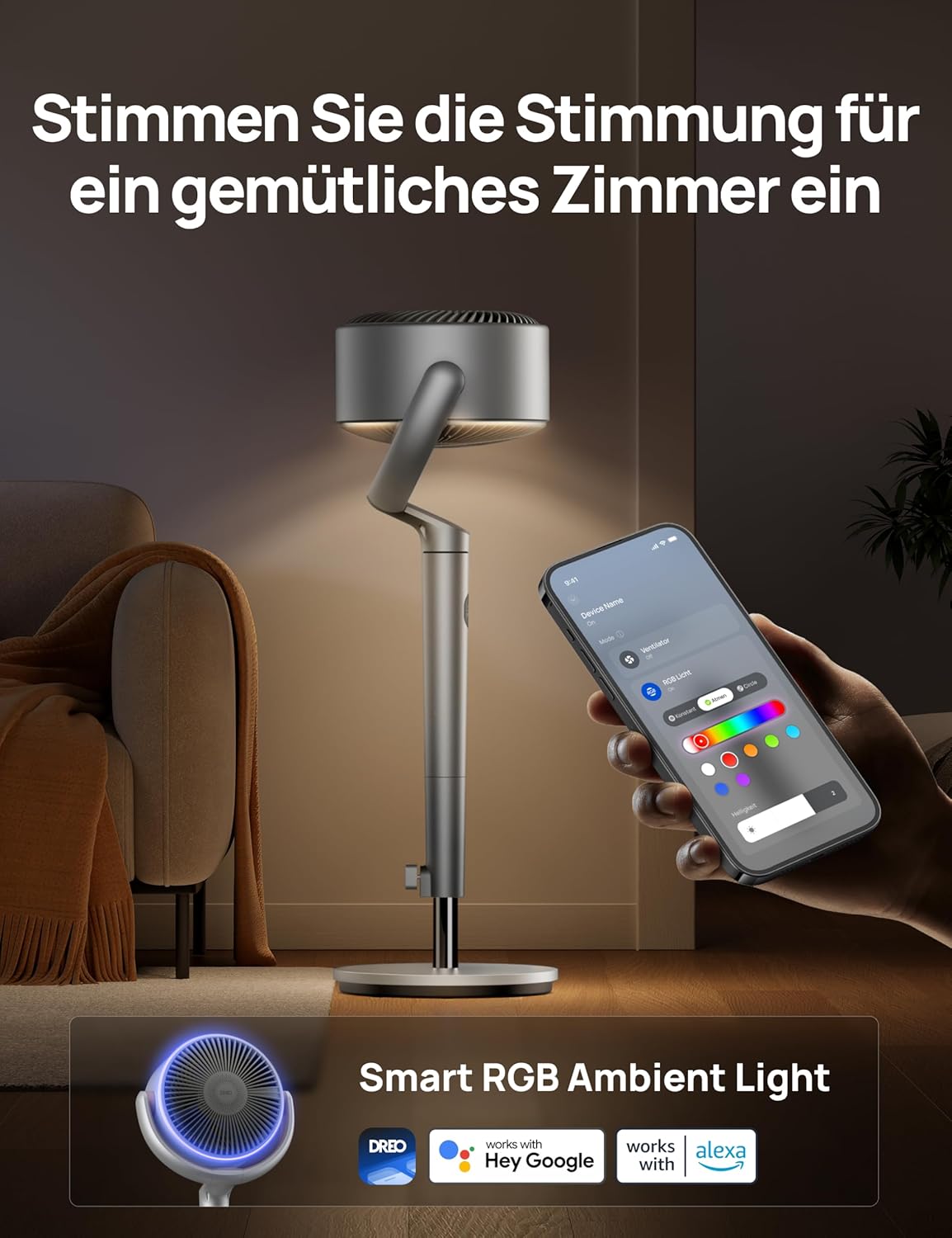 Dreo Smart Standventilator mit RGB Light, 120° +120° Oszillierender Ventilator - Bild 12 von 23