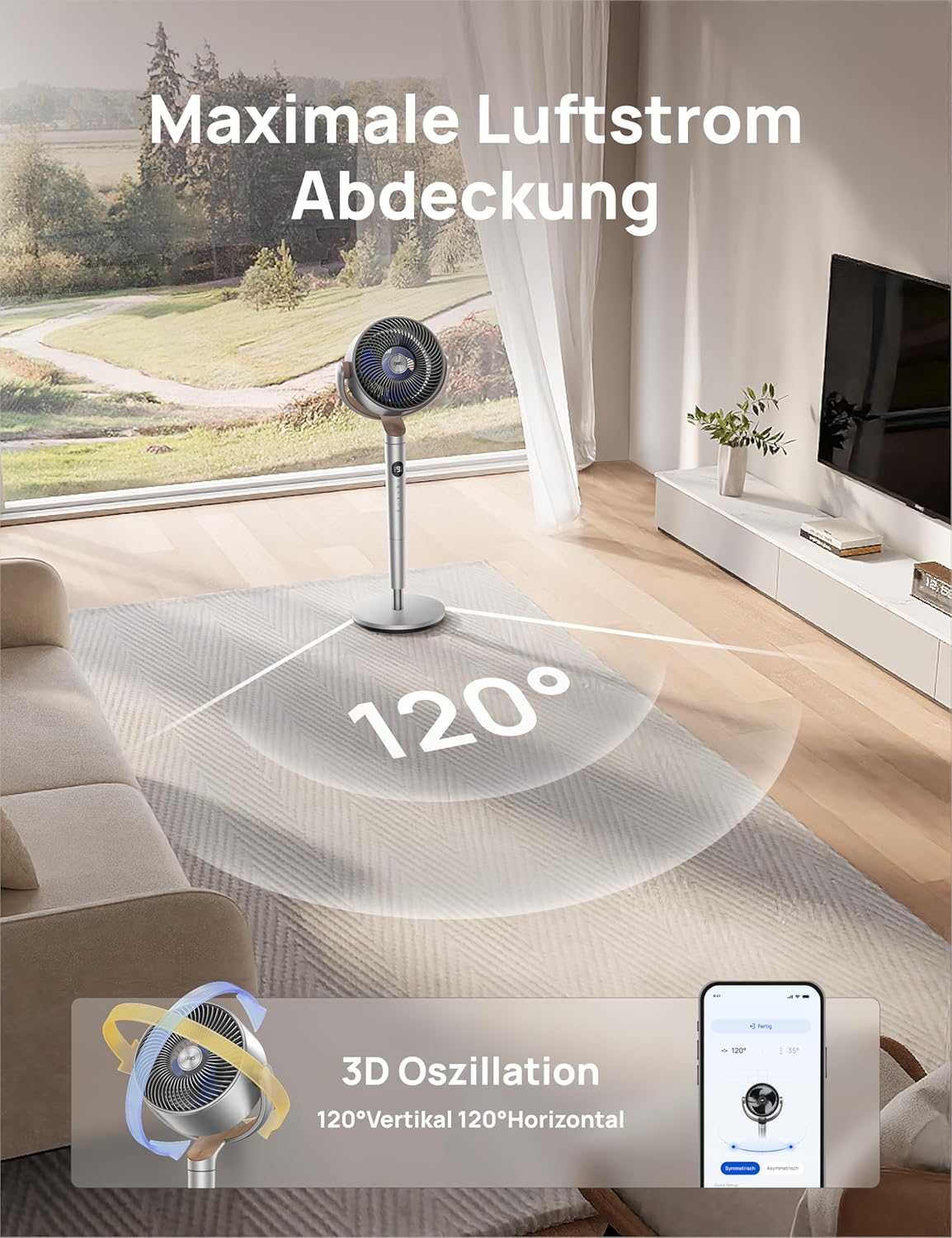 Dreo Smart Standventilator mit RGB Light, 120° +120° Oszillierender Ventilator - Bild 16 von 23
