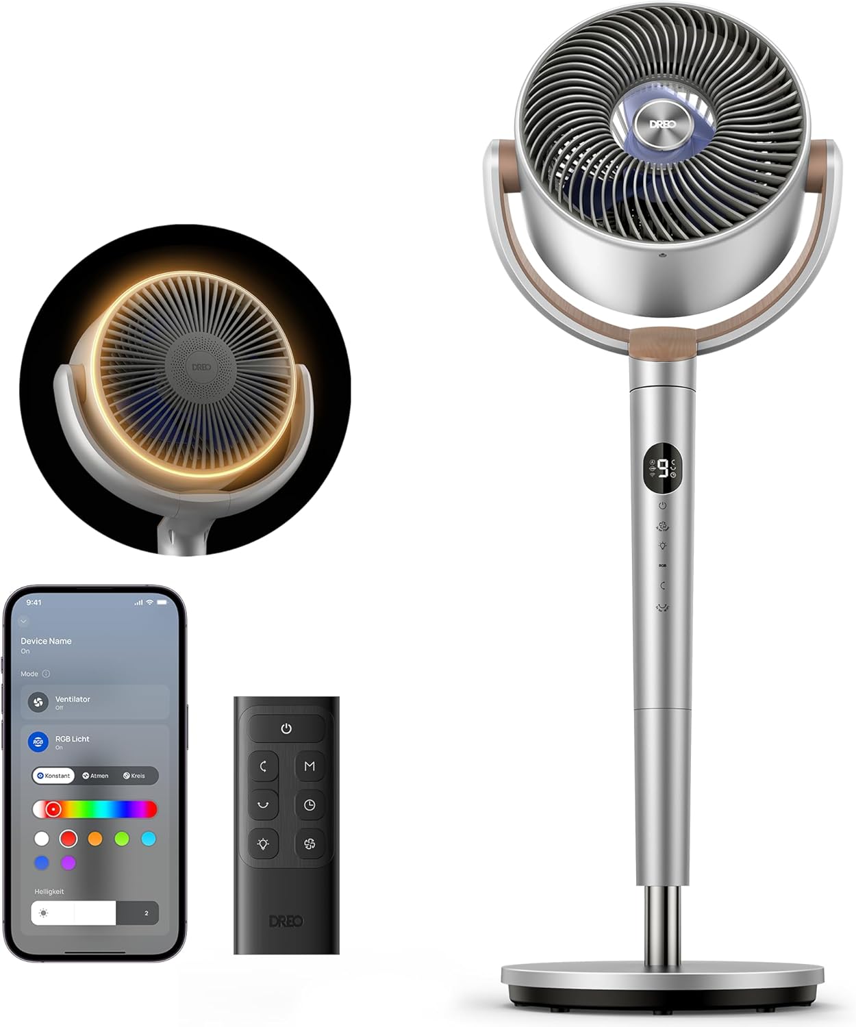 Dreo Smart Standventilator mit RGB Light, 120° +120° Oszillierender Ventilator - Bild 10 von 23