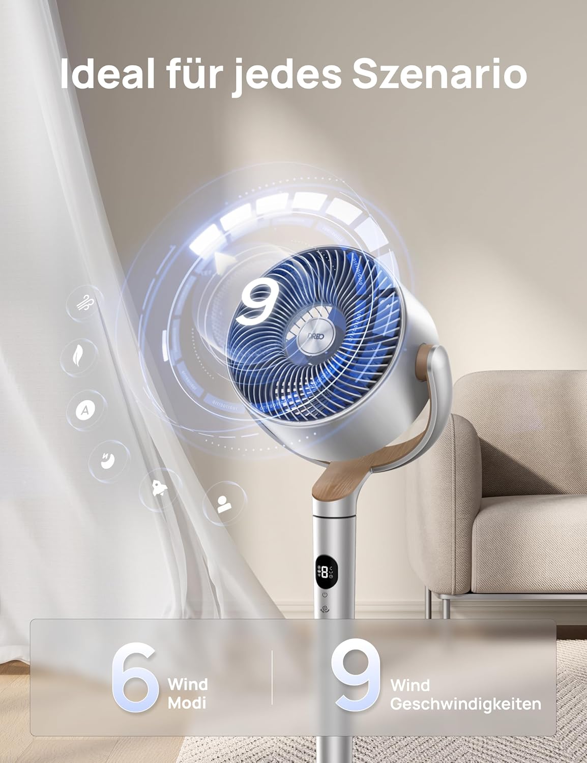 Dreo Smart Standventilator mit RGB Light, 120° +120° Oszillierender Ventilator - Bild 15 von 23