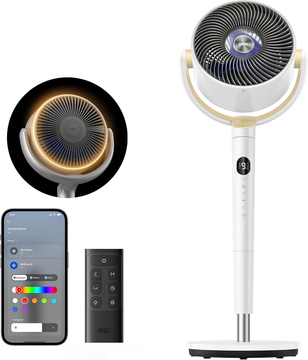 Dreo Smart Standventilator mit RGB Light, 120° +120° Oszillierender Ventilator - Bild 17 von 23