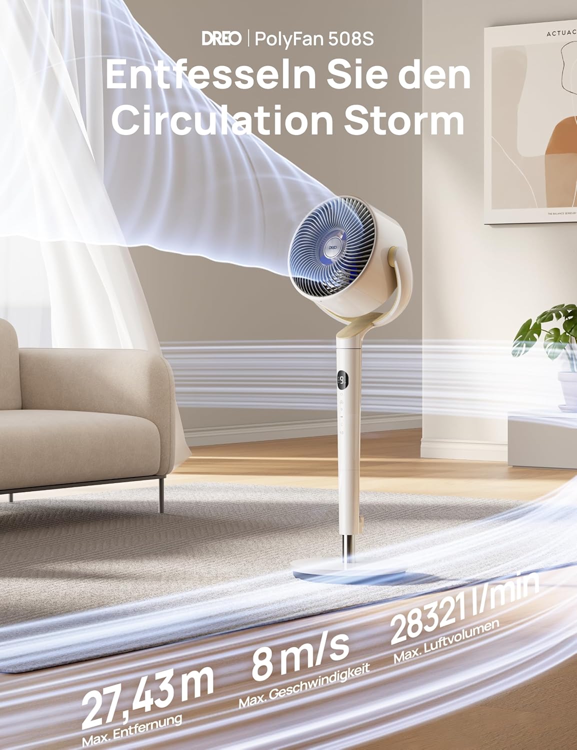 Dreo Smart Standventilator mit RGB Light, 120° +120° Oszillierender Ventilator - Bild 18 von 23