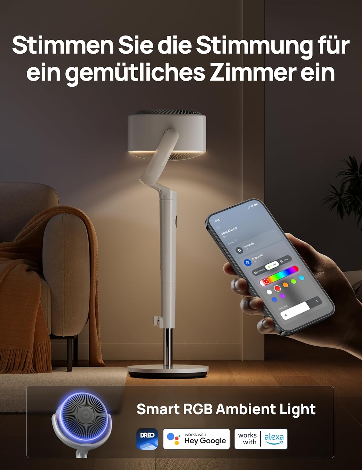 Dreo Smart Standventilator mit RGB Light, 120° +120° Oszillierender Ventilator - Bild 19 von 23