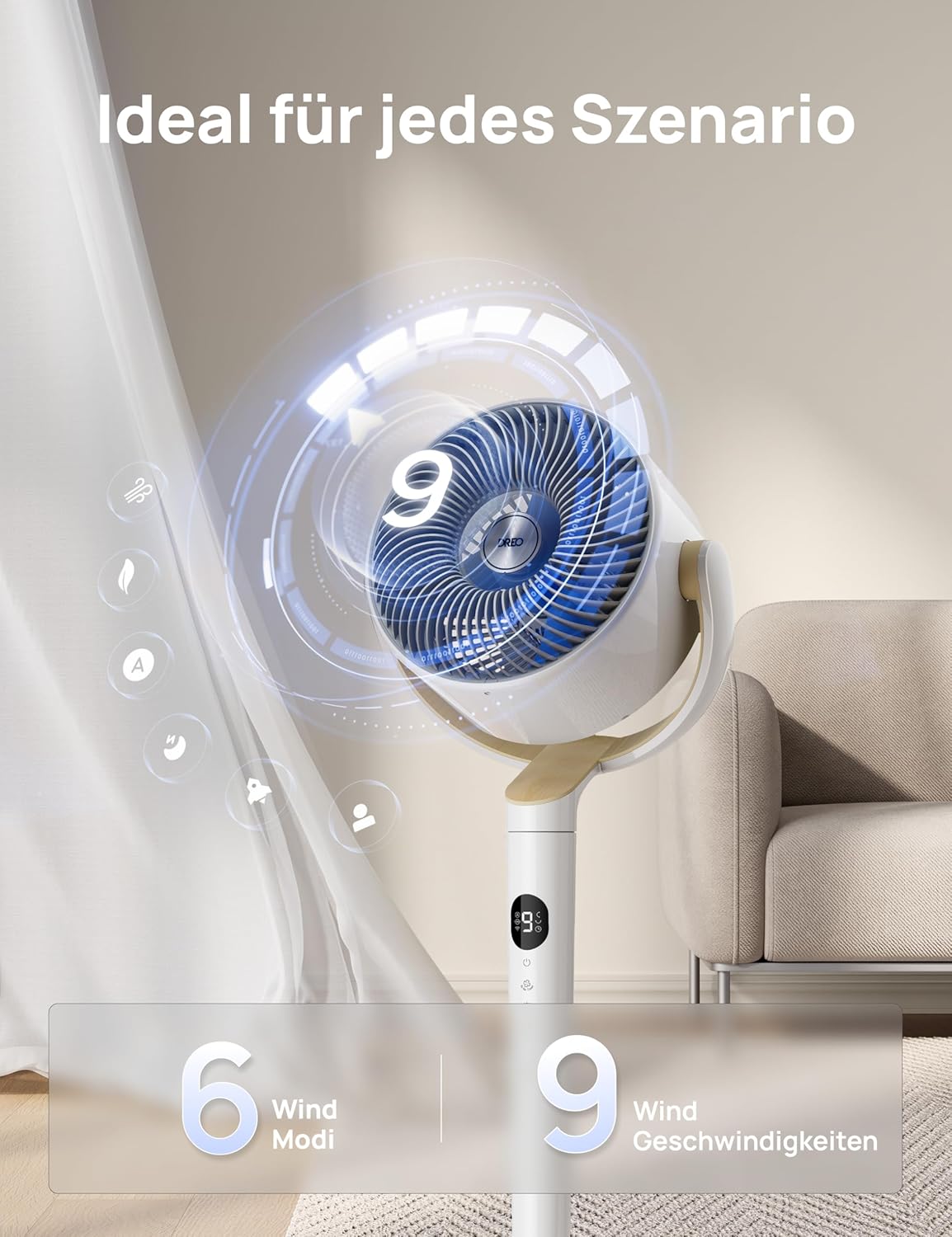 Dreo Smart Standventilator mit RGB Light, 120° +120° Oszillierender Ventilator - Bild 22 von 23
