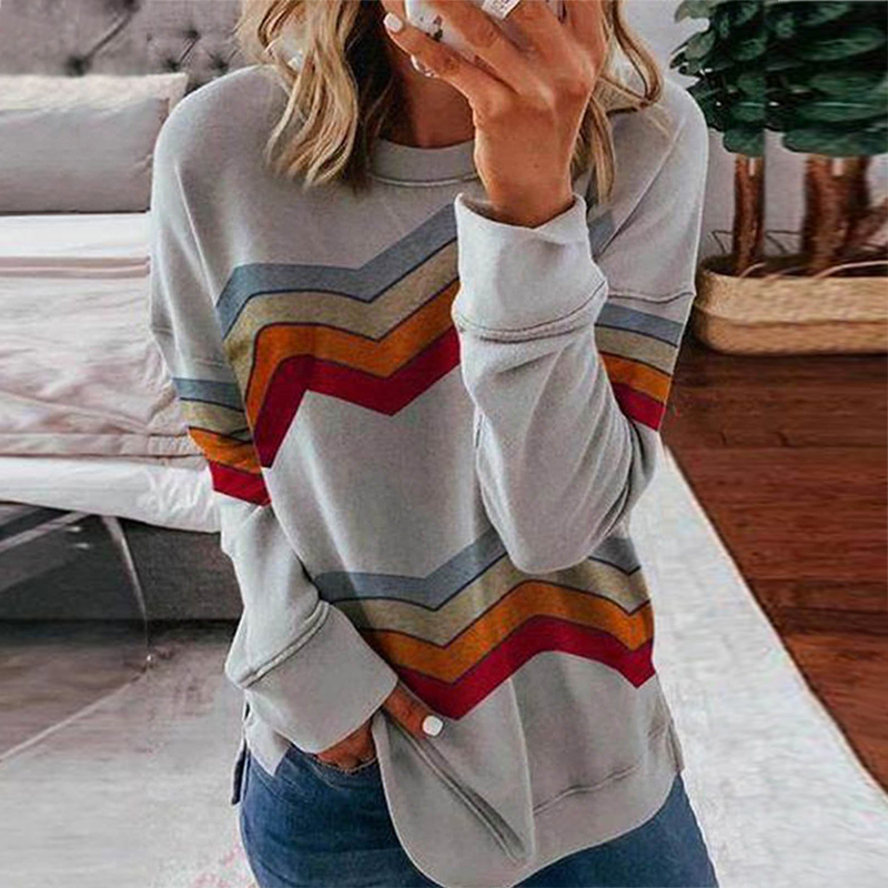 Women's Striped Pullover T Shirt Blouse Ladies Long Sleeve Loose Tops Basic Tee - Picture 11 of 14
