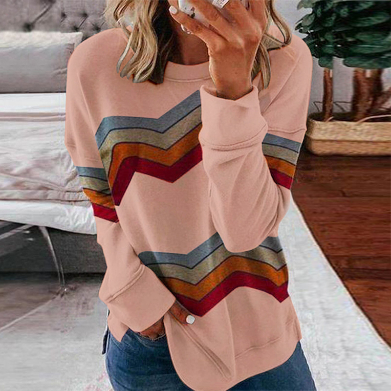 Women's Striped Pullover T Shirt Blouse Ladies Long Sleeve Loose Tops Basic Tee - Picture 12 of 14