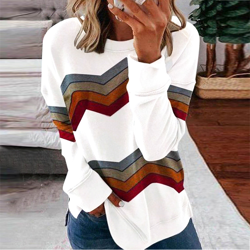 Women's Striped Pullover T Shirt Blouse Ladies Long Sleeve Loose Tops Basic Tee - Picture 13 of 14