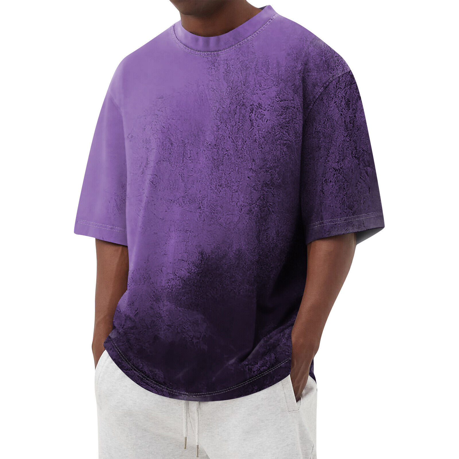 Herren Farbverlauf bedruckte T-Shirts Straße Freizeit Farbblockierung Kurzarm Tops - Bild 18 von 20