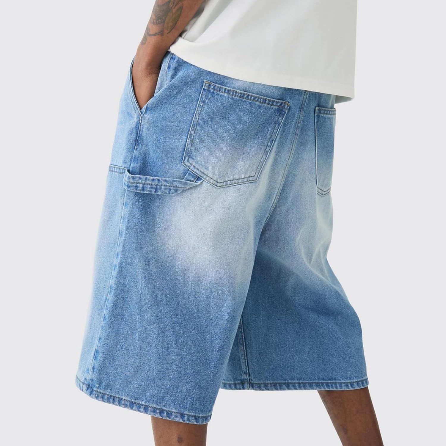 Mens Loose Denim Shorts Baggy Casual Wide Leg Mid Jean Jorts Zipper Shorts - Bild 26 von 39