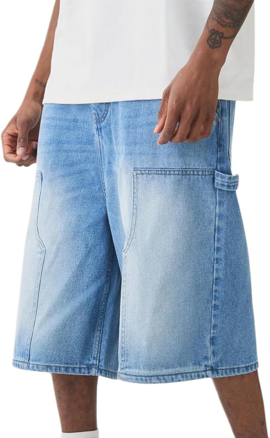 Mens Loose Denim Shorts Baggy Casual Wide Leg Mid Jean Jorts Zipper Shorts - Bild 24 von 39