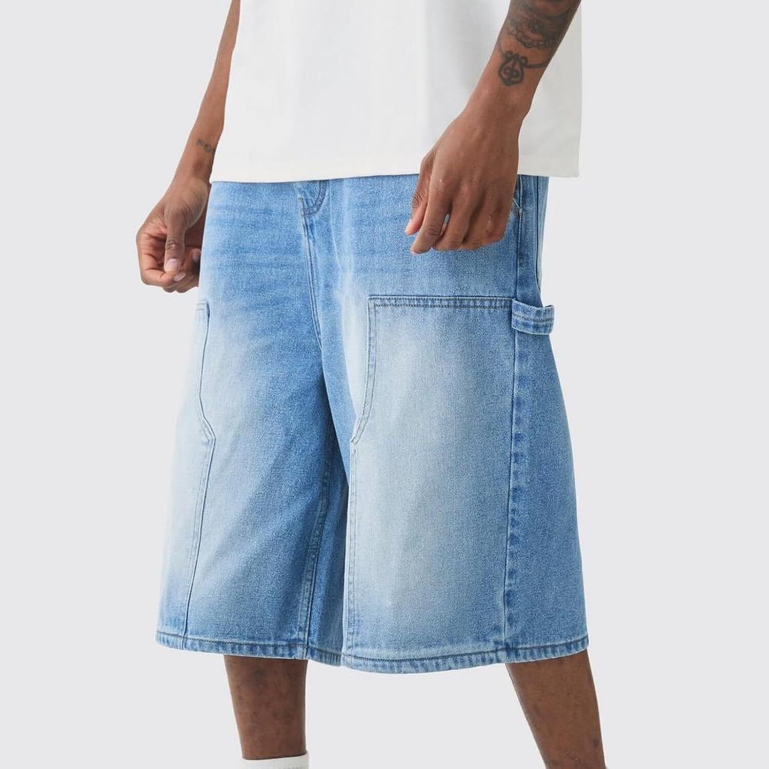 Mens Loose Denim Shorts Baggy Casual Wide Leg Mid Jean Jorts Zipper Shorts - Bild 25 von 39