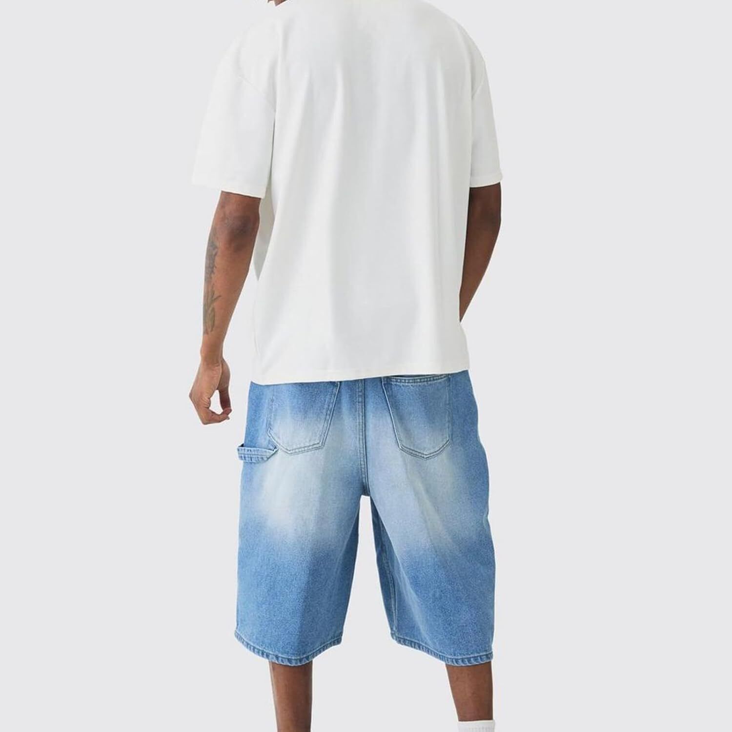 Mens Loose Denim Shorts Baggy Casual Wide Leg Mid Jean Jorts Zipper Shorts - Bild 27 von 39