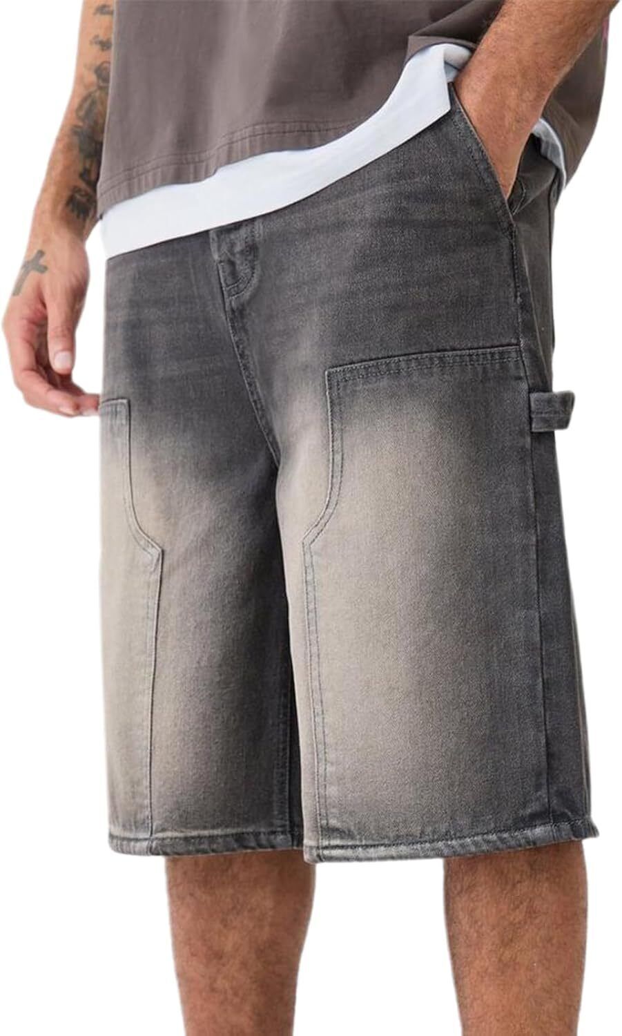 Mens Loose Denim Shorts Baggy Casual Wide Leg Mid Jean Jorts Zipper Shorts - Bild 28 von 39