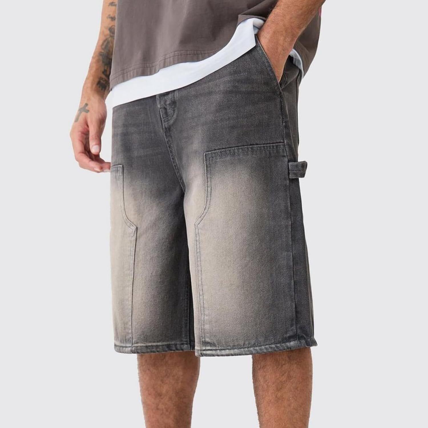 Mens Loose Denim Shorts Baggy Casual Wide Leg Mid Jean Jorts Zipper Shorts - Bild 29 von 39
