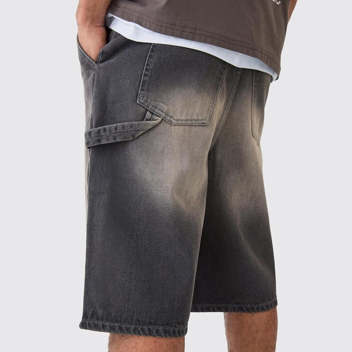 Mens Loose Denim Shorts Baggy Casual Wide Leg Mid Jean Jorts Zipper Shorts - Bild 30 von 39