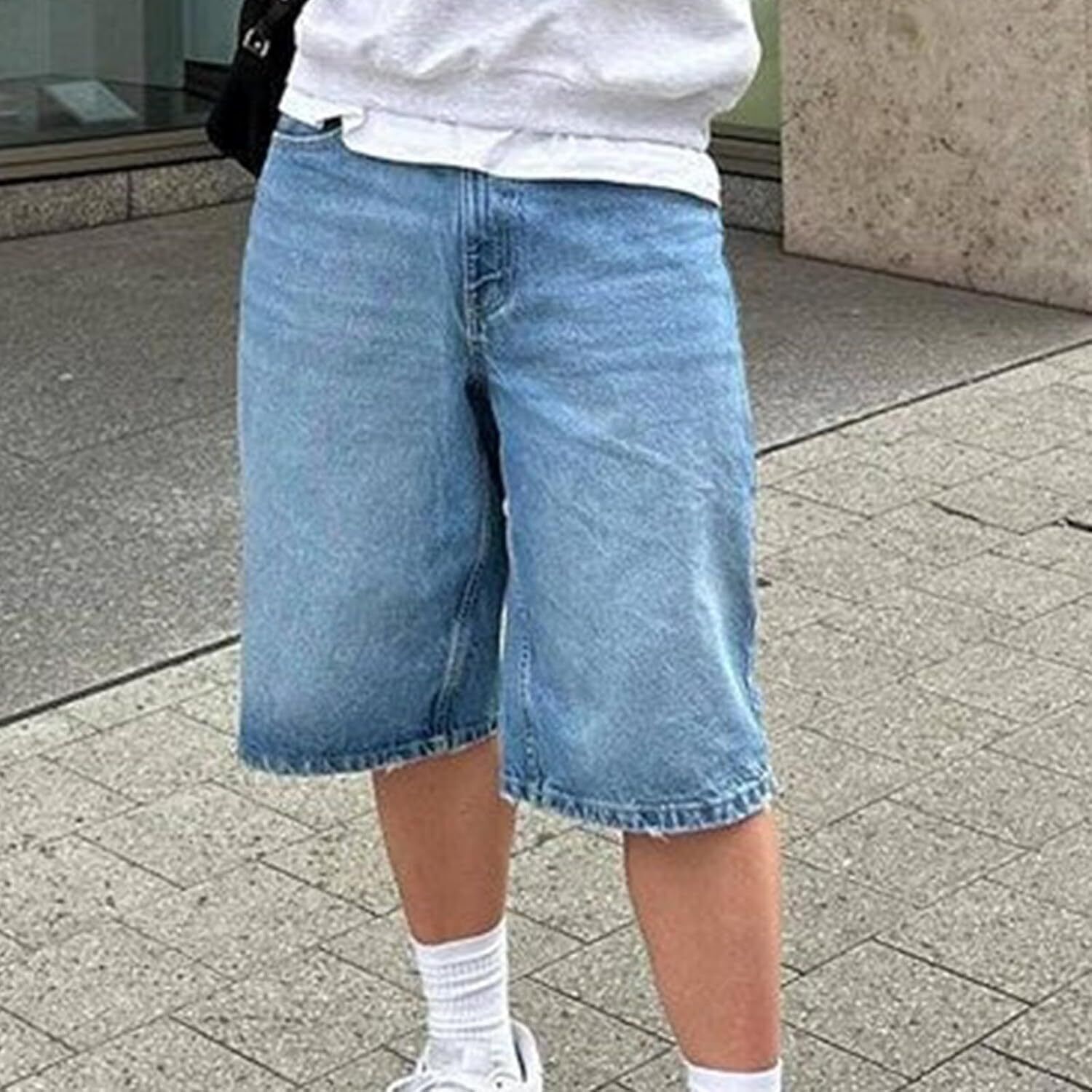 Mens Loose Denim Shorts Baggy Casual Wide Leg Mid Jean Jorts Zipper Shorts - Bild 31 von 39