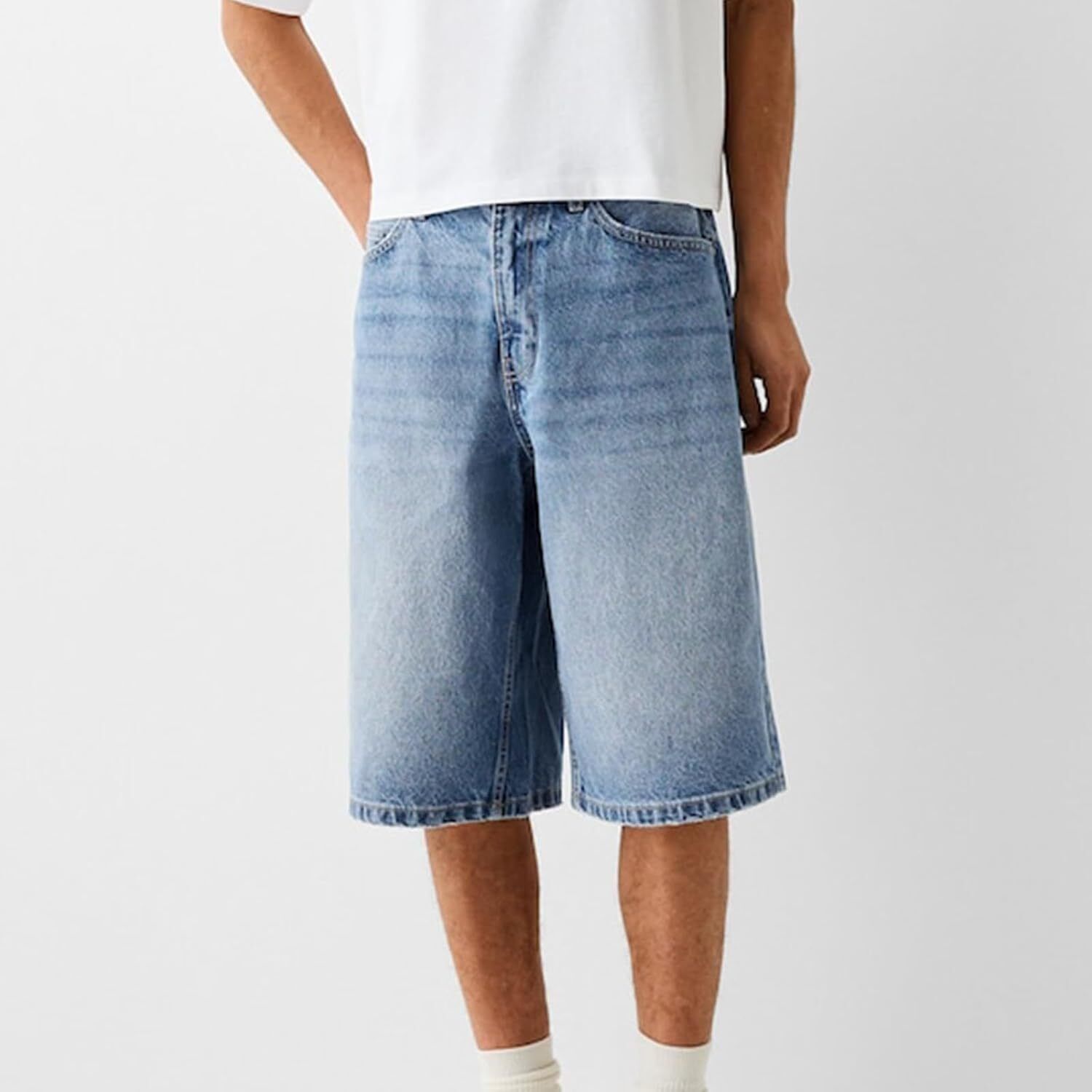 Mens Loose Denim Shorts Baggy Casual Wide Leg Mid Jean Jorts Zipper Shorts - Bild 32 von 39