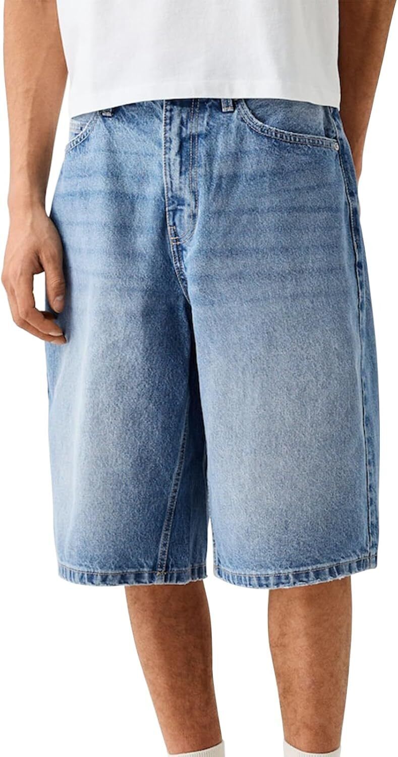 Mens Loose Denim Shorts Baggy Casual Wide Leg Mid Jean Jorts Zipper Shorts - Bild 33 von 39