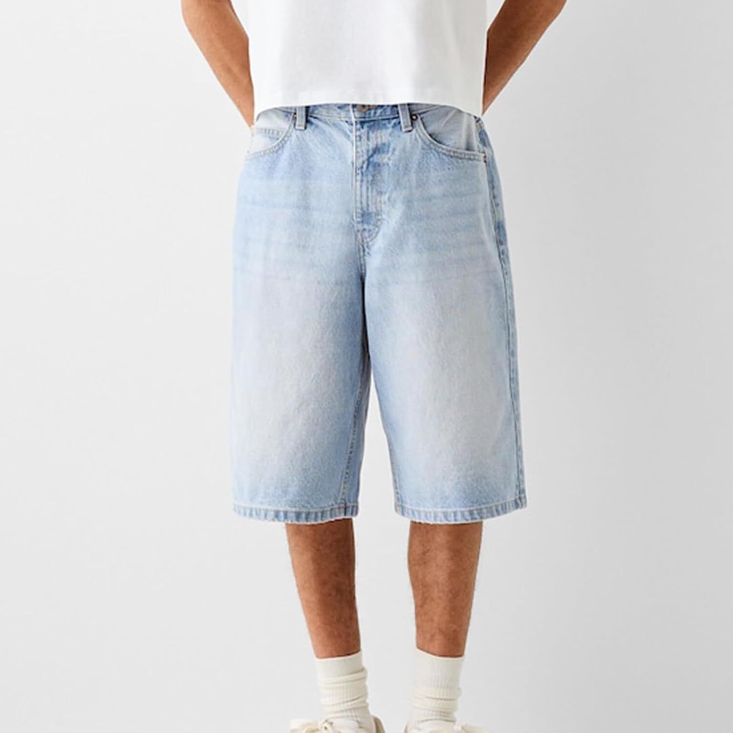 Mens Loose Denim Shorts Baggy Casual Wide Leg Mid Jean Jorts Zipper Shorts - Bild 36 von 39